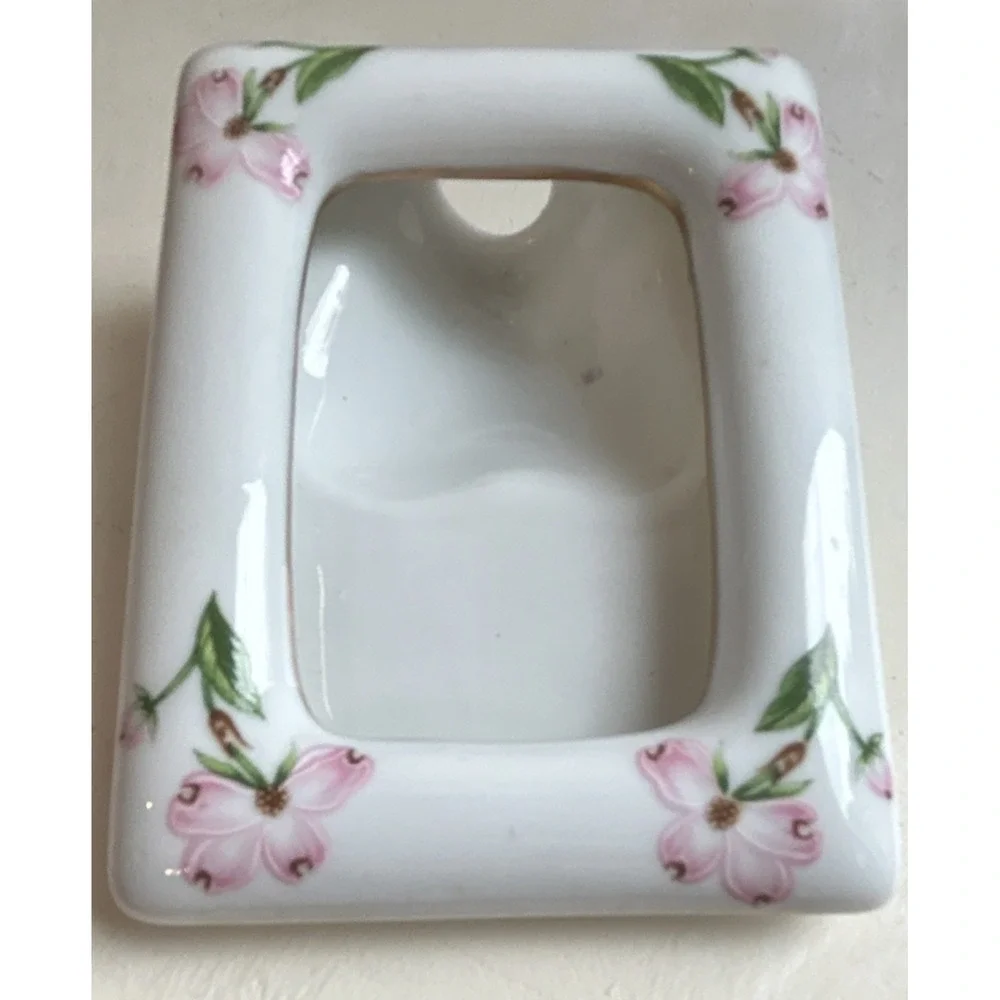 VTG Lefton Floral Ceramic Photo Frame Hand Painted Vintage Pink White MPN 0340